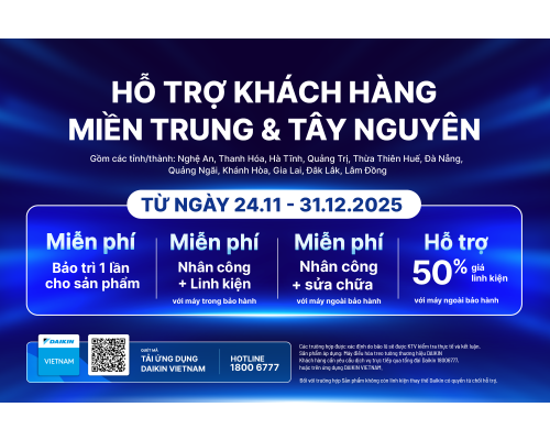 Daikin Vietnam triển khai chương tr&igrave;nh hỗ trợ kh&aacute;ch h&agrave;ng tại miền Trung & T&acirc;y Nguy&ecirc;n bị ảnh hưởng bởi mưa lũ