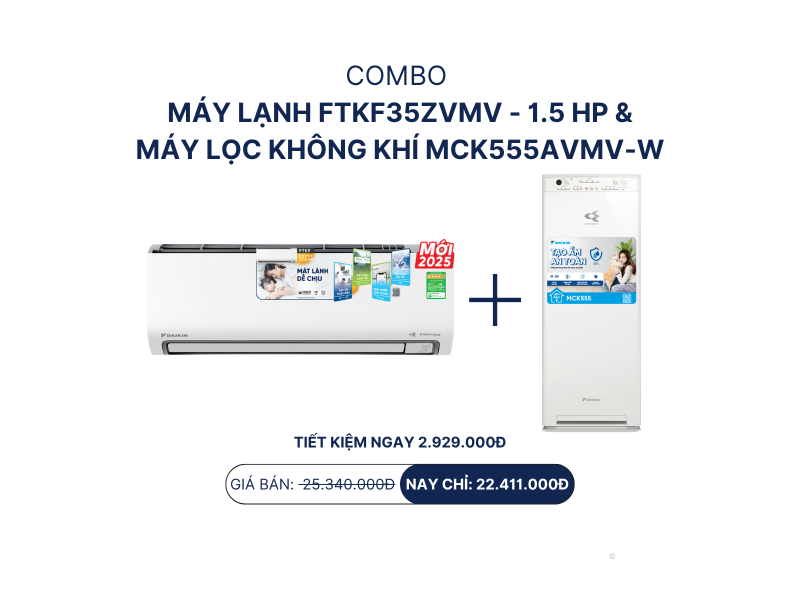Combo máy lạnh FTKF35ZVMV - 1.5 HP +  máy lọc không khí MCK555AVMV-W