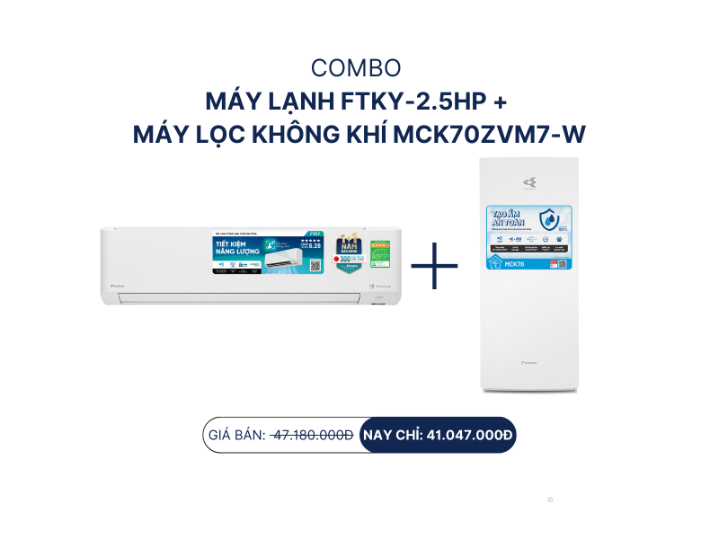 Combo máy lạnh FTKY-2.5HP + máy lọc không khí tạo ẩm MCK70ZVM7-W