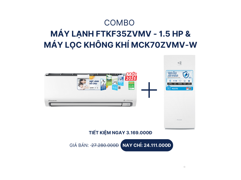 Combo máy lạnh FTKF35ZVMV - 1.5 HP +  máy lọc không khí MCK70ZVMV-W