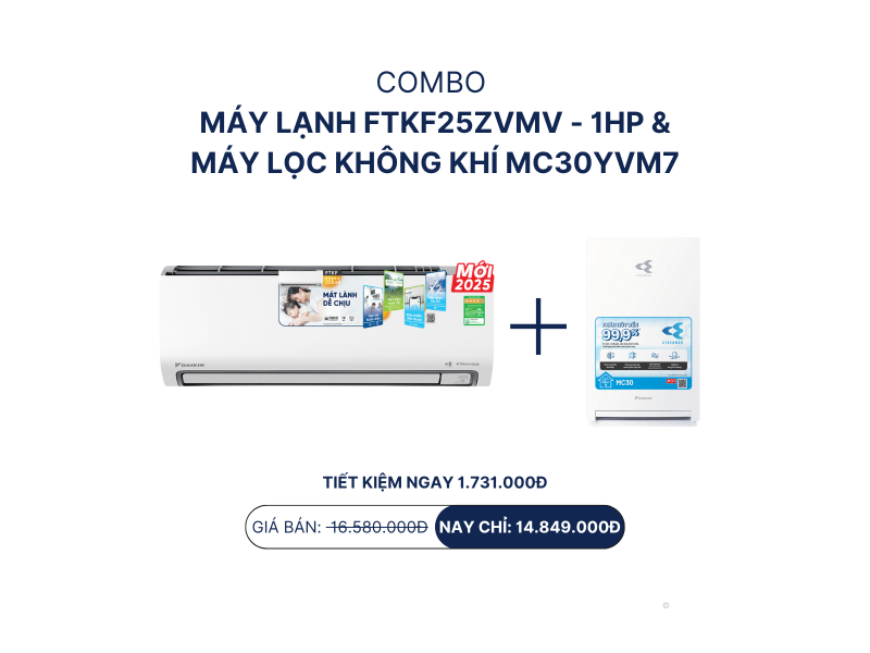 Combo máy lạnh FTKF25ZVMV - 1HP +  máy lọc không khí MC30YVM7